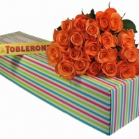 20 Orange Roses in a Box with Chocolates