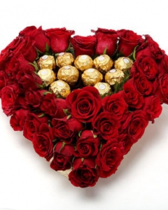 10 Ferrero and 24 red Roses Heart