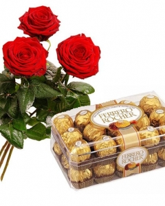 3 Holland roses w/30 ferrero box