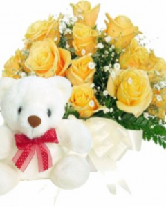 18 yellow roses w/ 2ft white teddy