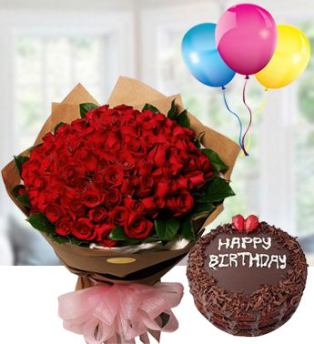 Beautiful red rose bouquet and birthday cake images for a wonderful day