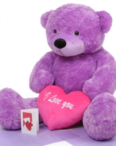 4FT  Lavender teddy W/PILLOW & CARD